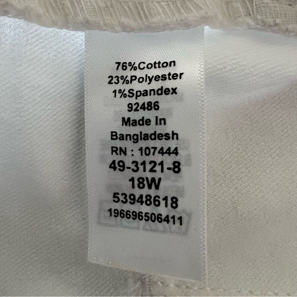 Jessica London 18W White Jeans Blue Boho Embroidered Hem Stretch Straight Leg - Picture 9 of 10